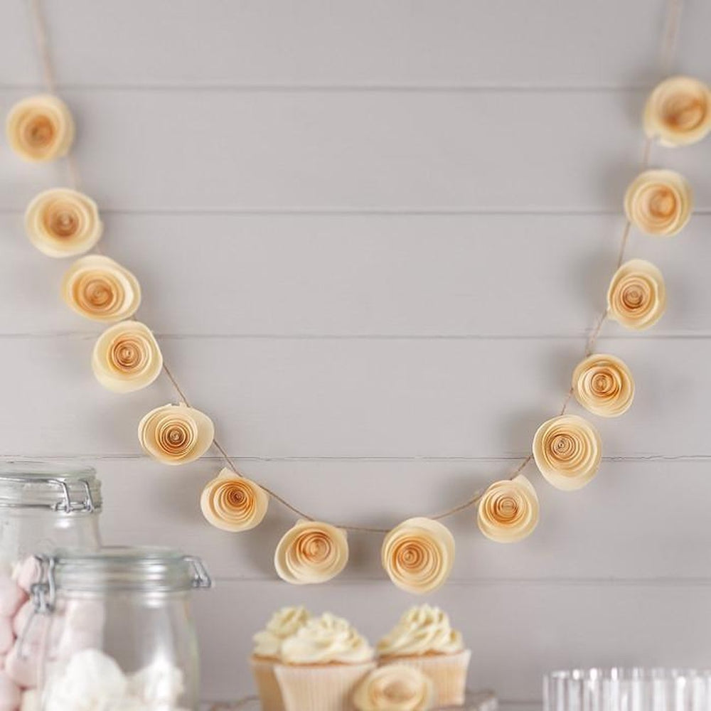 Ivory Paper Flower Garland - 15 Decorative Flowers - 1.5 Metres in Length