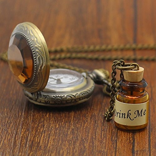 Vintage Style Alice in Wonderland Drink Me Bottle Pocket Watch Necklace