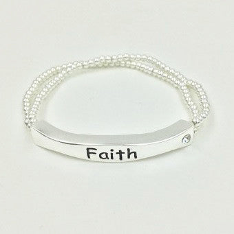 Silver Bead 'Faith' Sentiment Stretch Bracelet