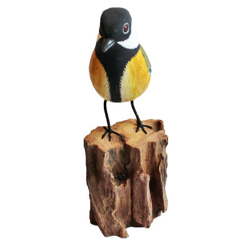Great Tit Bird On Wooden Log 12cm