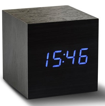 Gingko Maxi Cube Click Clock - Black / Blue LED