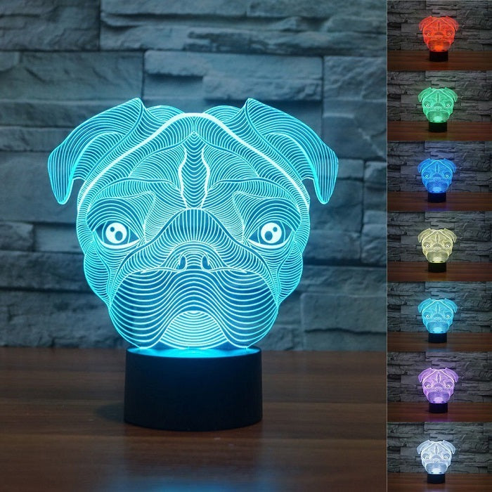 Pug Dog Optical Illusion 3D Lamp