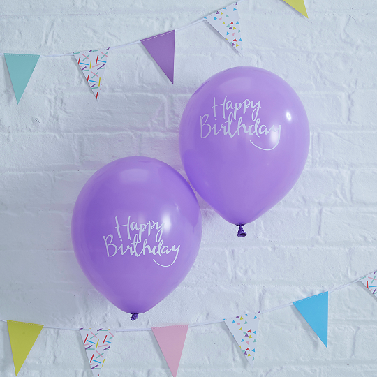Purple Happy Birthday Balloons x 10