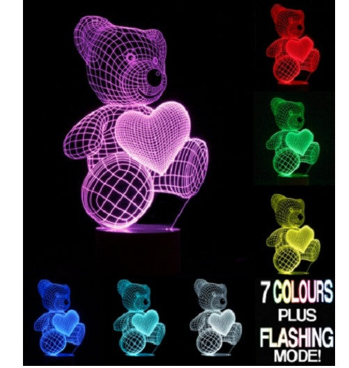 TEDDY BEAR Optical Illusion 3D LAMP Children's Kid's Bedroom Night Light