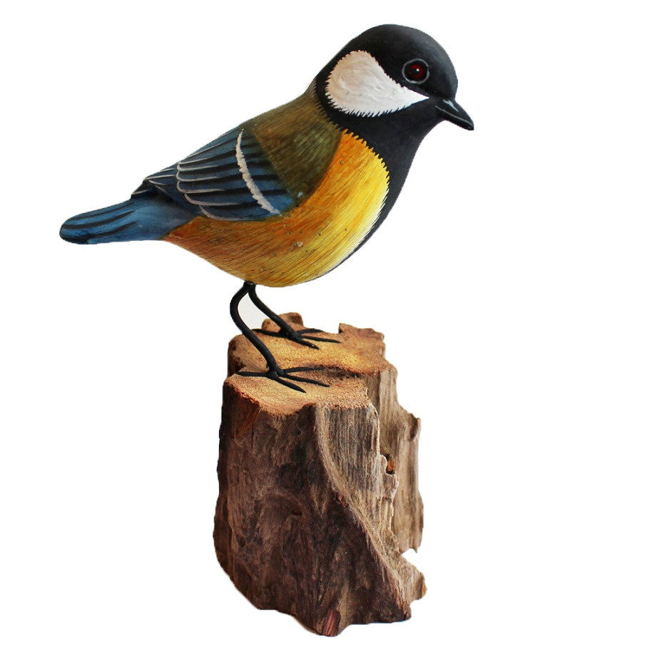 Great Tit Bird On Wooden Log 12cm