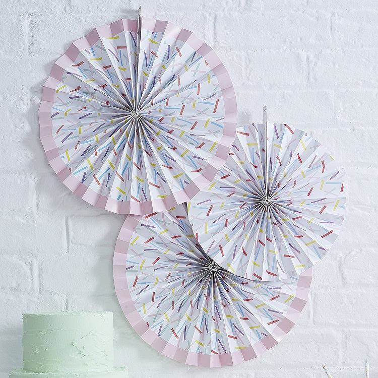 Sprinkles Hanging Paper Pinwheel Fan Decorations x 3