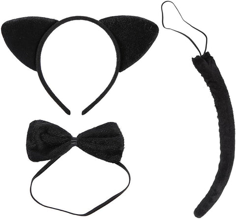 CAT COSTUME SET FOR GIRLS BOYS KIDS EARS TAIL BOWTIE HALLOWEEN COSPLAY DRESS UP