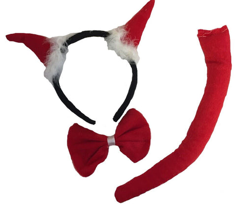 DEVIL COSTUME SET GIRLS BOYS KIDS EYES TAIL BOWTIE HALLOWEEN COSPLAY DRESS UP