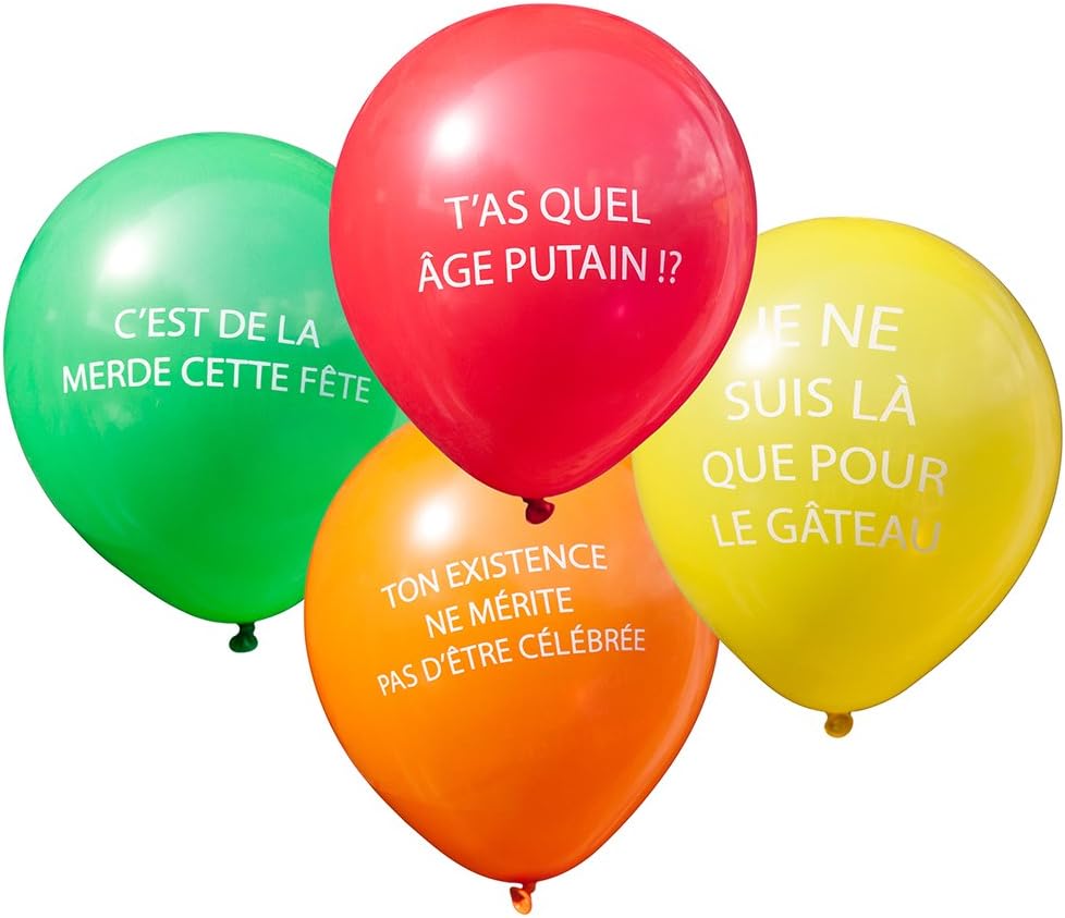 FRENCH Language Balloons for an Abusive Rude and Vulgar Birthday Party FUN JOKES