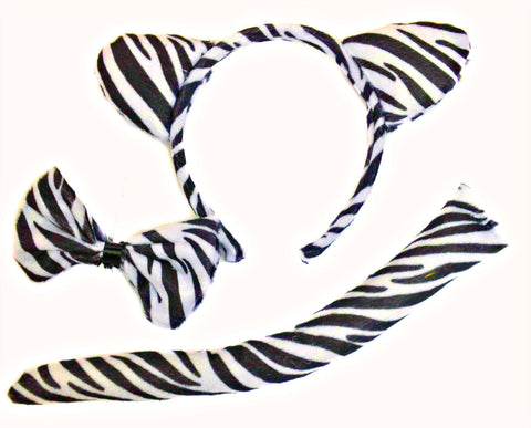 ZEBRA COSTUME SET GIRLS BOYS KIDS EYES TAIL BOWTIE HALLOWEEN COSPLAY DRESS UP