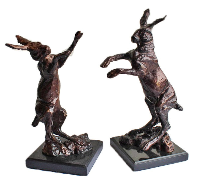 Bronze Finish Boxing Hare Figure - Paws Up