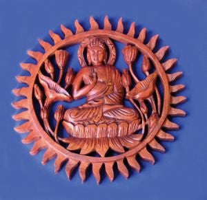 Carved Wooden Buddha Wall Plaque 25cm * Sunlover Buddhism * Handmade Fair trade