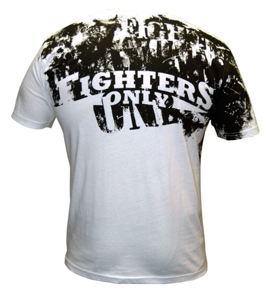 BAck of Fighters Only White Splatter MMA T-Shirt