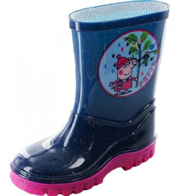 Gorgeous Peppa Pig Tree Welly Boots For Boys & Girls Night Blue Pink
