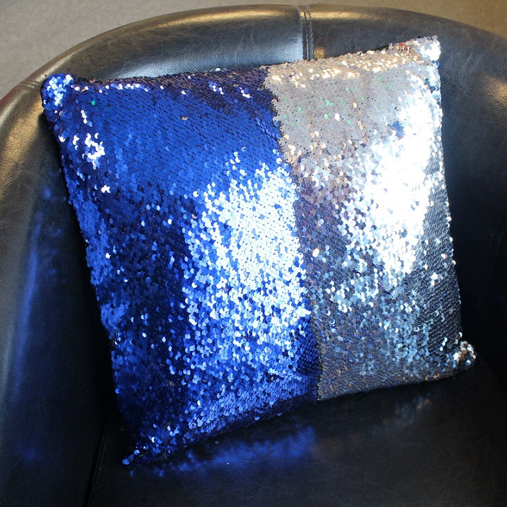 Royal Blue & Silver Magical Sequin Cushion 16"