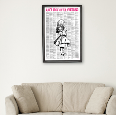 'Alice In Wonderland' (Traditional Version) Full Book Text Poster Print