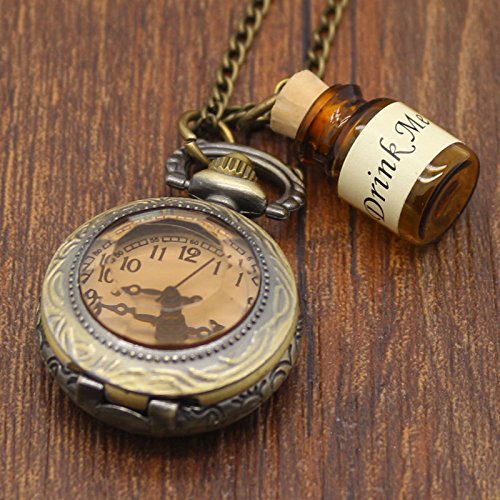 Vintage Style Alice in Wonderland Drink Me Bottle Pocket Watch Necklace