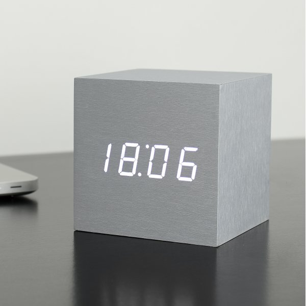 Gingko Aluminum Cube Click Clock with White LED