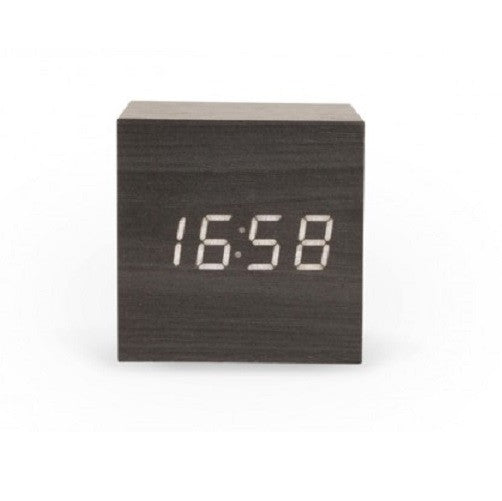 Black Wood Effect Interactive Single Display Cube Clock White LED
