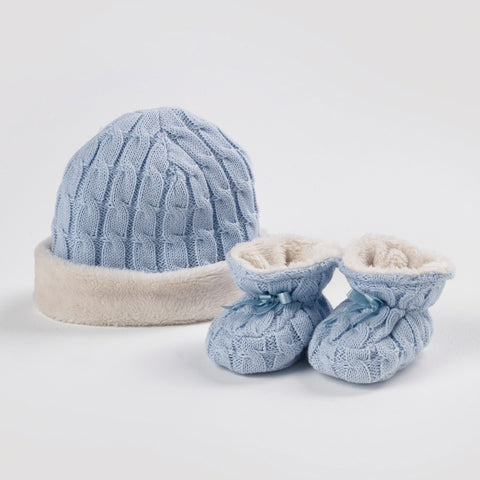 Natures Purest 'Natures Knits' Blue Cable Knit Hat & Bootees Set