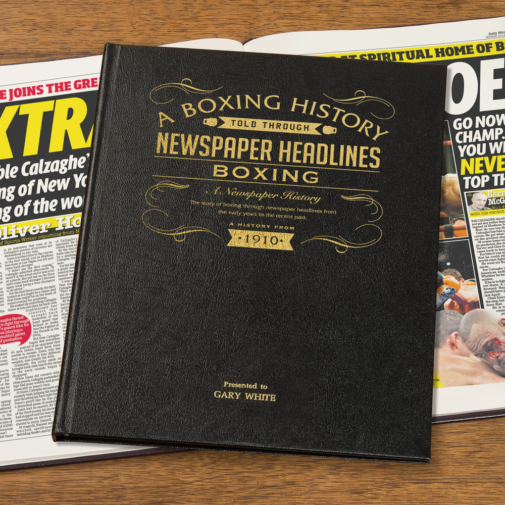 Personalised Boxing Newspaper Book - Black Leather Cover