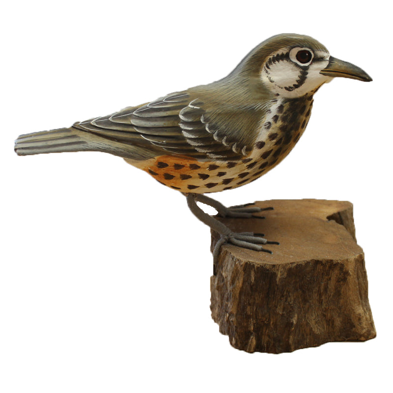 Mistle Thrush Bird On Wooden Log 20cm