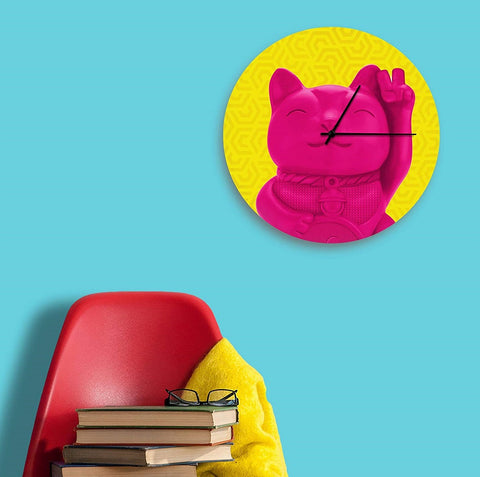 Lucky Cat Glass Wall Clock