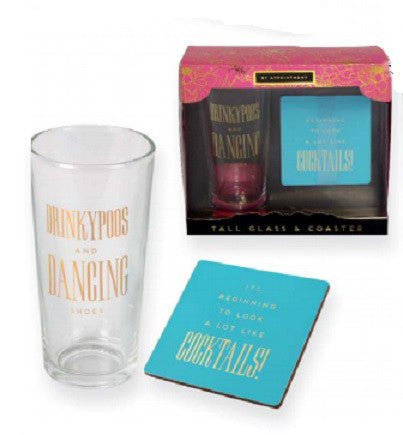 'Drinkypoos & Dancing Shoes' Tall Glass & Coaster Set