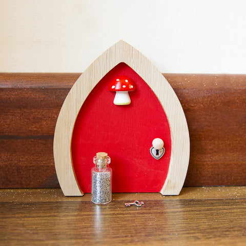 Red Fairy Door with Toadstool, Key and Magic Fairy Dust