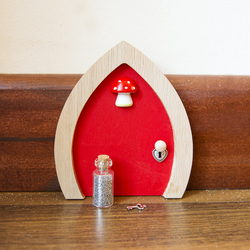 Red Fairy Door with Toadstool, Key and Magic Fairy Dust