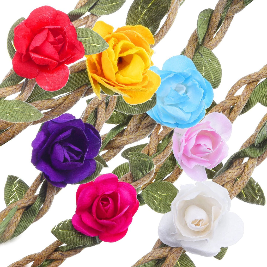 Boho Rose Flower Plaited Stretch Headband Close Up