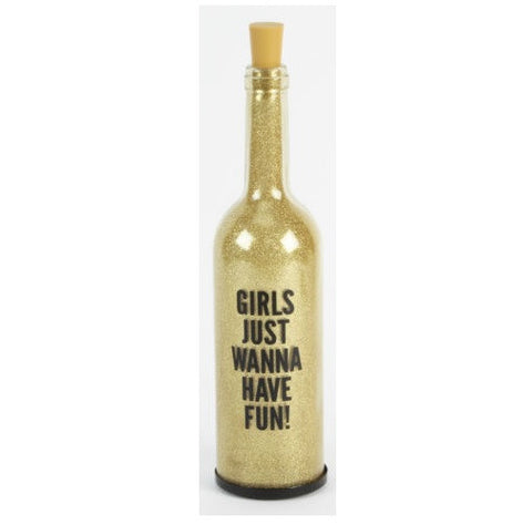 'Girls Just Wanna Have Fun' LED Light Up Gold Glitter Bottle