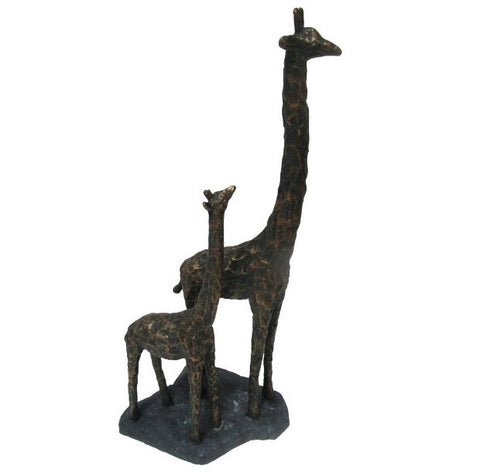 Antique Bronze Mother & Baby Giraffe Resin Sculpture
