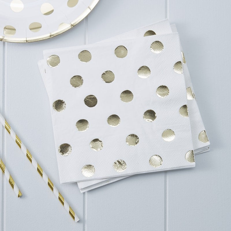 Gold Spotty Paper Napkins by Ginger Ray