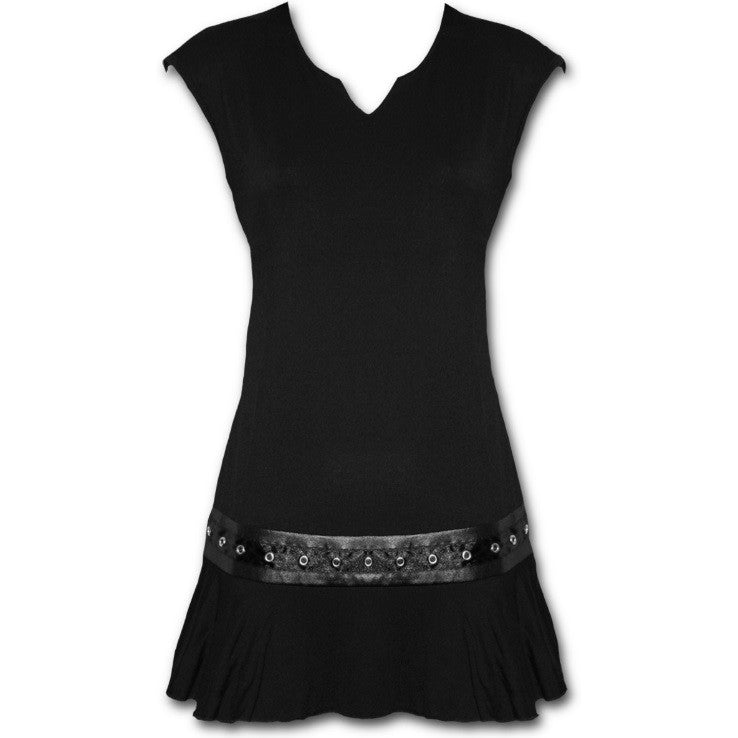 Women's Gothic Rock Stud Waist Black Mini Dress