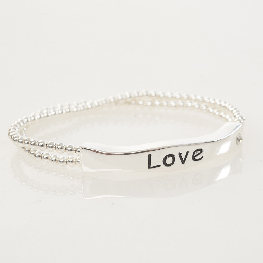 Silver Bead 'Love' Sentiment Stretch Bracelet