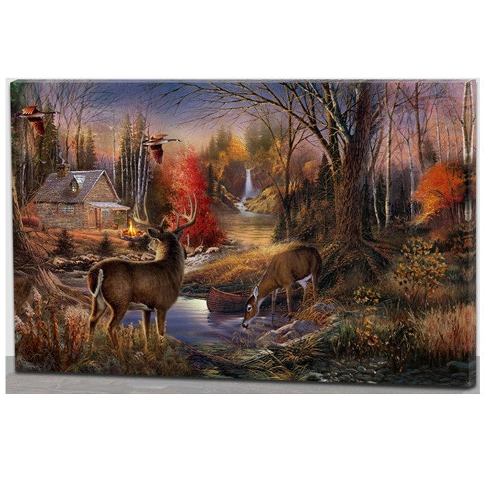 House With Deers LED Canvas Wall Art 60cm x 40cm