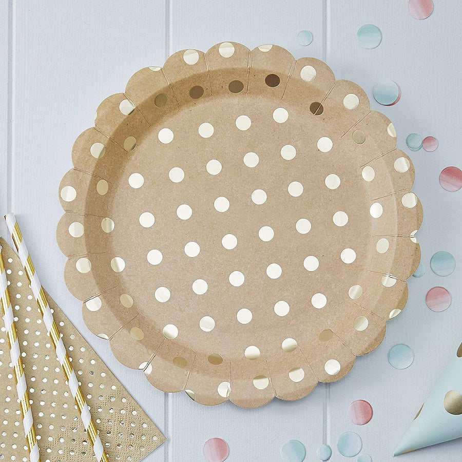 Kraft Gold Spotty Foiled Paper Plates by Ginger Ray