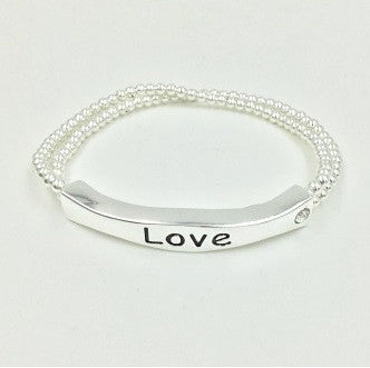 Silver Bead 'Love' Sentiment Stretch Bracelet