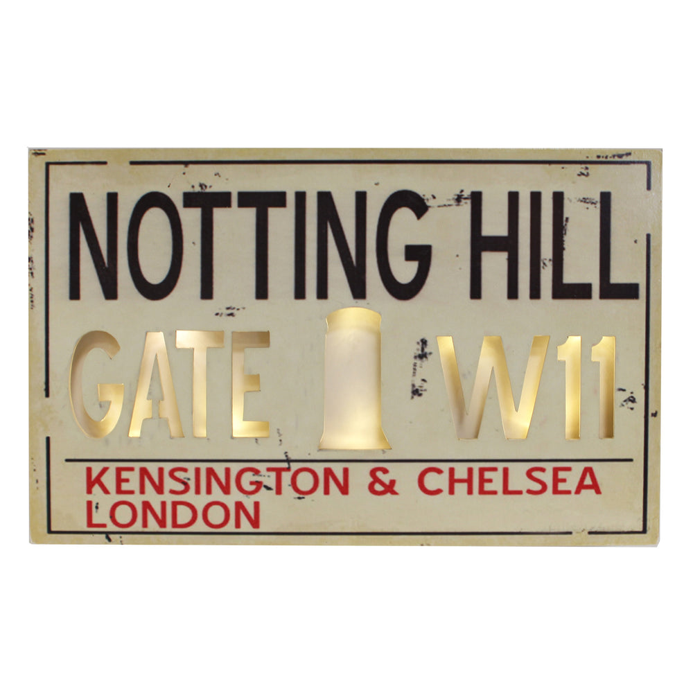 Light Up MDF Street Sign Wall Plaque - Notting Hill