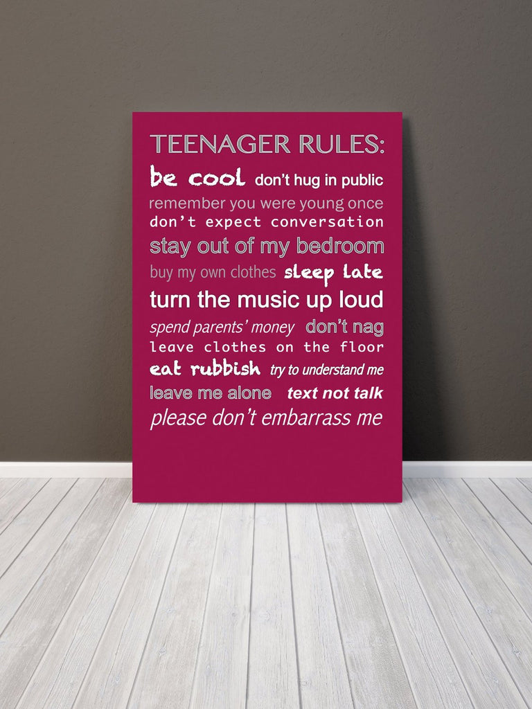 Teenager Rules Pink Red Giclee Typography Canvas Wall Art