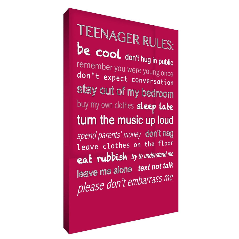 Teenager Rules Pink Red Giclee Typography Canvas Wall Art