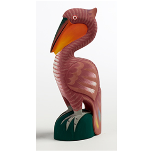Pink Pelican with Wooden Block