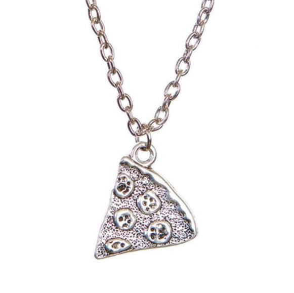 Pizza Slice Silver Alloy Friendship Pendant Necklace