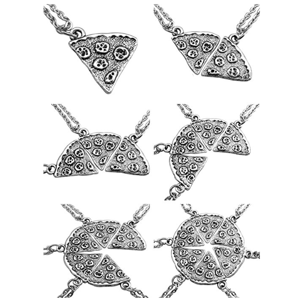 Pizza Slice Silver Alloy Friendship Pendant Necklace Multi Slices