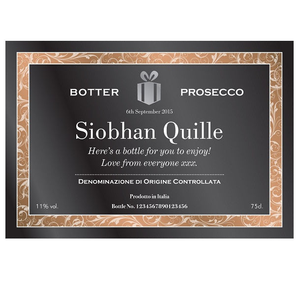 Personalised Classic Black Labels for Prosecco (Pack of 2)
