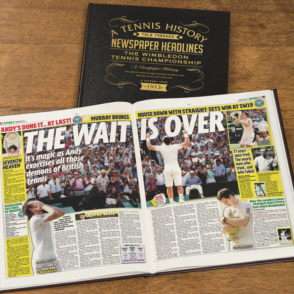 Personalised Wimbledon Tennis Newspaper Book - Black Leather Cover