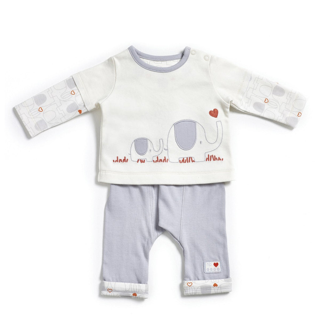 Natures Purest 'My First Friend' Boy's Embroidered Elephant Baby Clothes Top & Skinny Trousers
