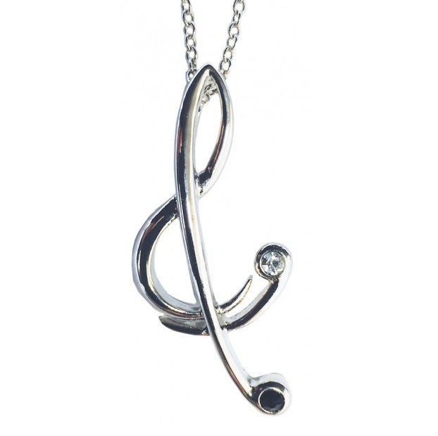 Treble Clef Silver Plated Pendant Necklace
