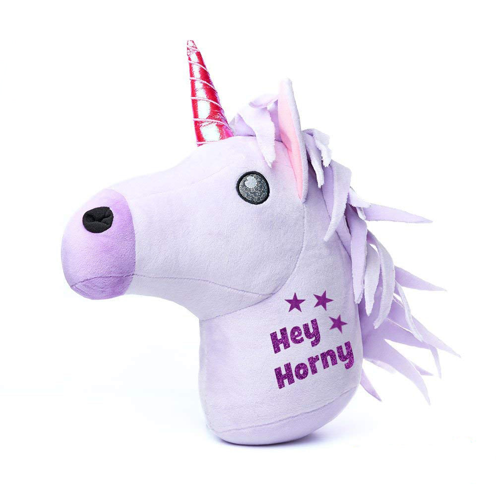 'Hey Horny' Unicorn Head Emoji Cushion by Love Bomb Cushions